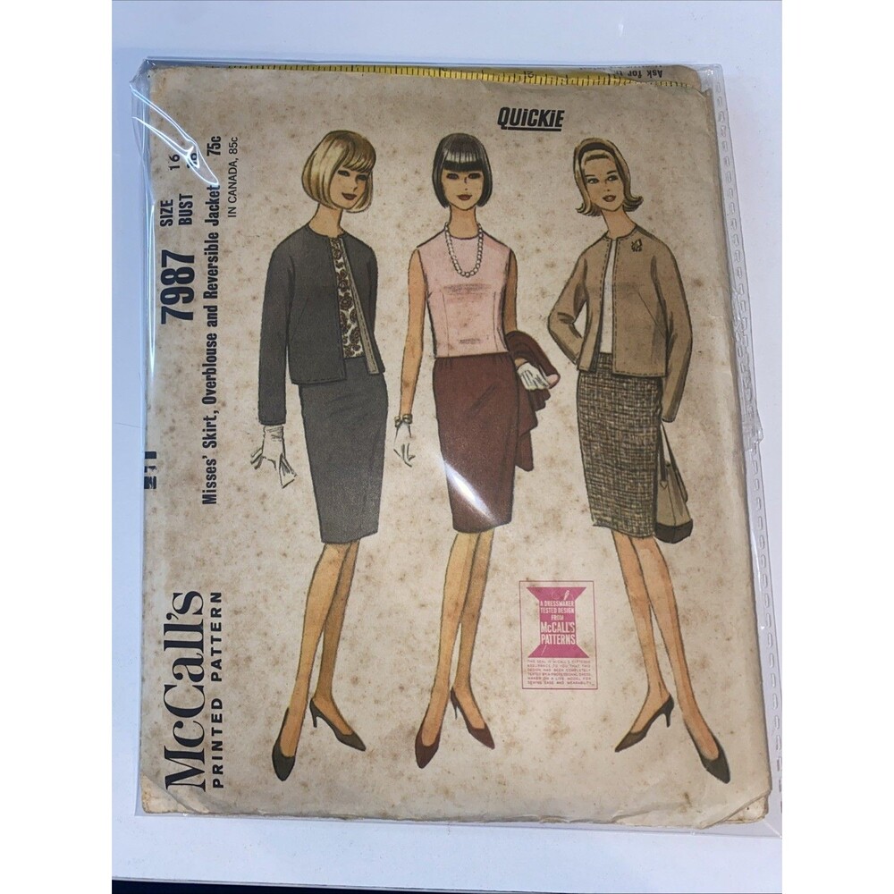Misses Skirt, Overblouse Reversible Jacket VTG 1965 McCalls 7987 Sz 16 Bust 36